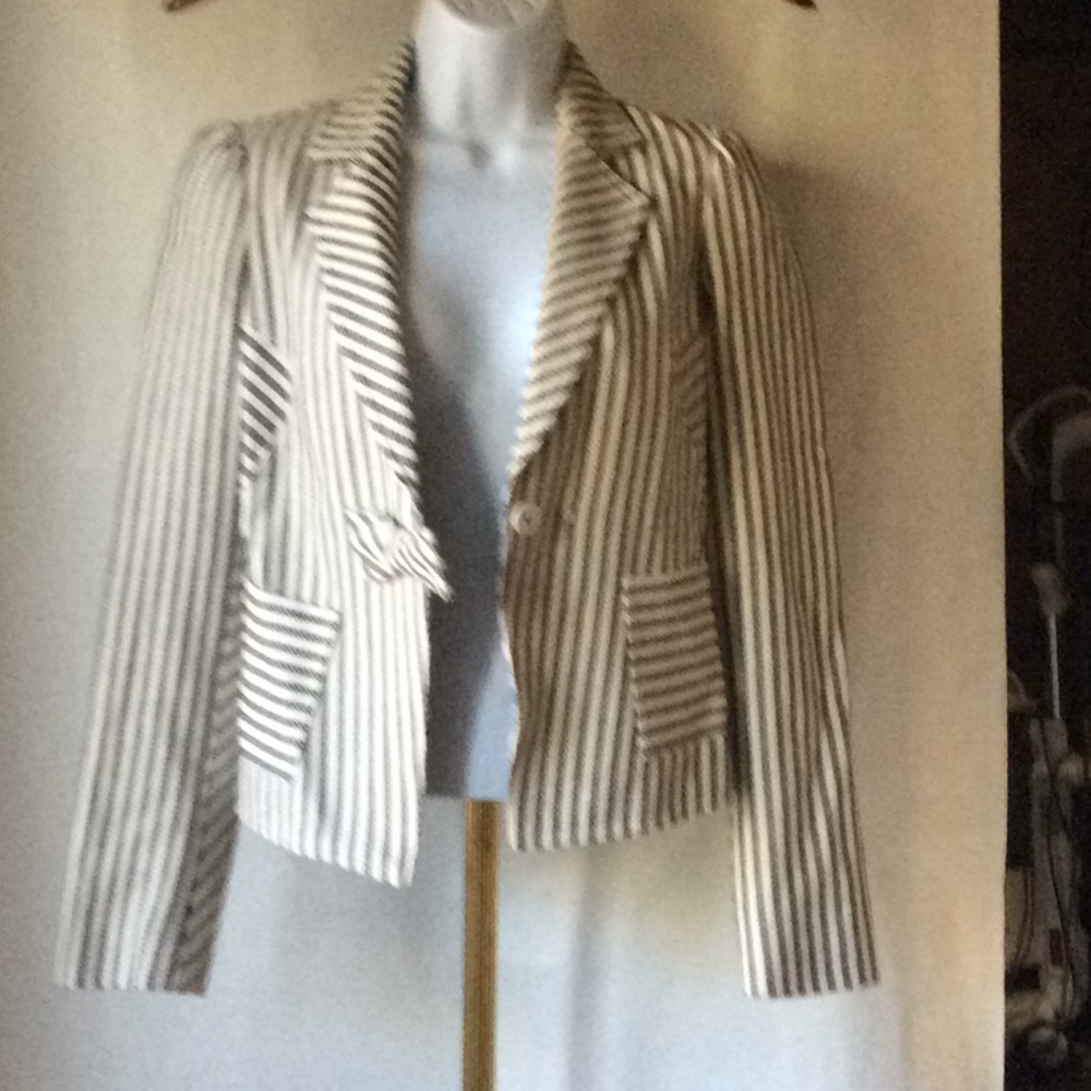 Diane Von Furstenberg Cropped Striped Jacket Bow